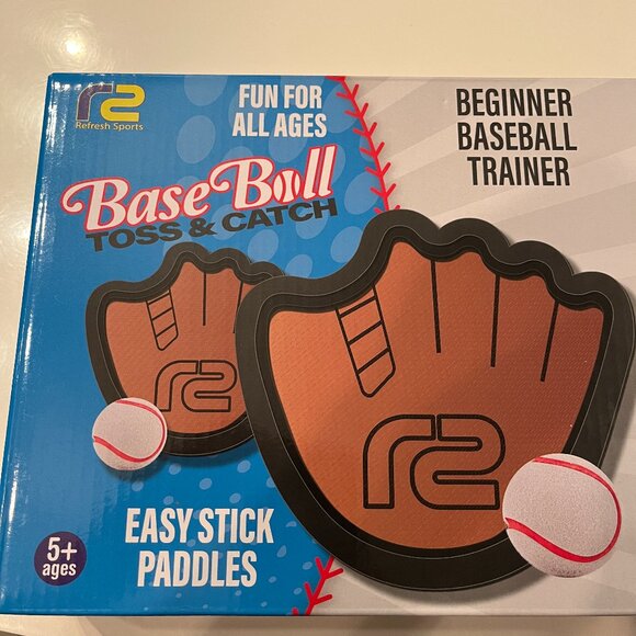 Toss & Catch Ball Game  (Beginner Baseball Trainer w/ Sticky Balls & Paddles kx - Picture 1 of 10